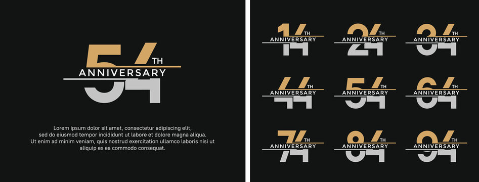 set of anniversary logo golden and silver color on black background for celebration moment