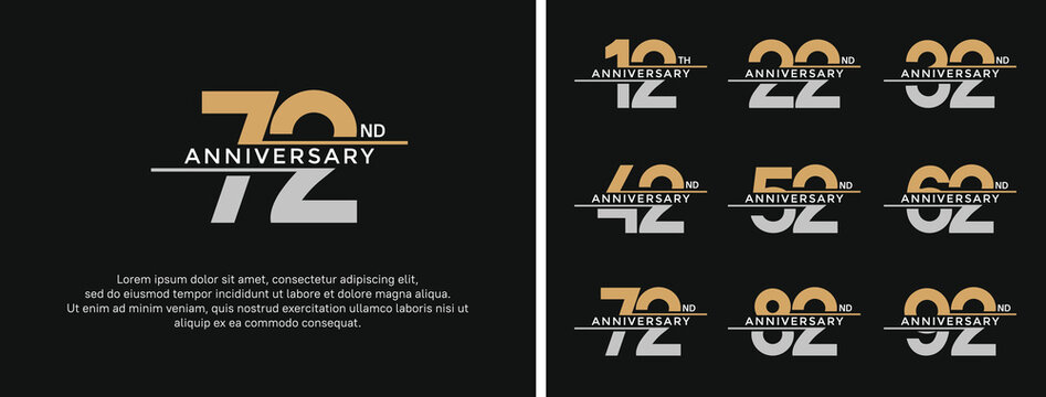 set of anniversary logo golden and silver color on black background for celebration moment