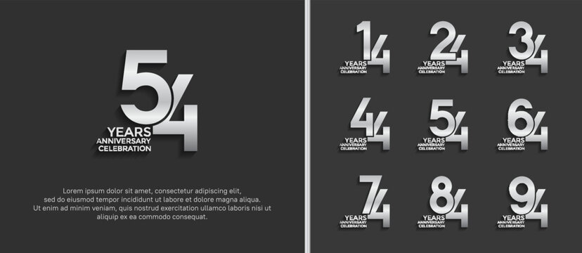 set of anniversary logo silver color on gray background for celebration moment