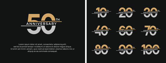 set of anniversary logo golden and silver color on black background for celebration moment - obrazy, fototapety, plakaty