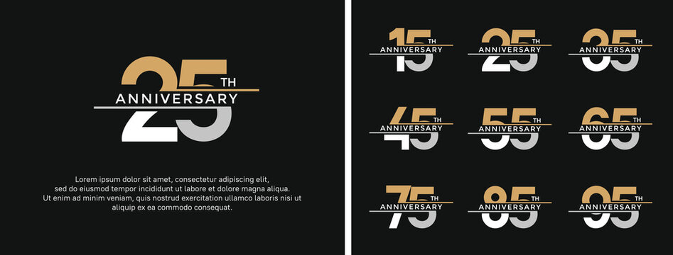 set of anniversary logo golden and silver color on black background for celebration moment