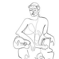 Woman musician line art drawing 