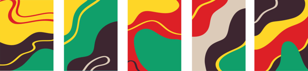 Vector illustration of set of colorful creative collages with chaotic pattern as abstract background