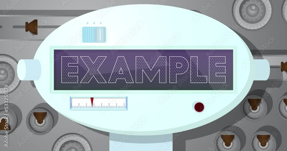 Poster robot eye showing example text. animated video. future robotics cartoon animation.