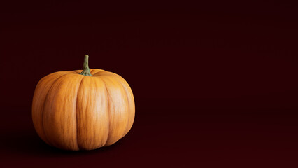 Seasonal background Image with copy-space. Pumpkin on Deep Plum Red color. Fall Concept.
