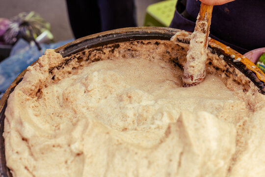 preparation of tejate drinks at a fair