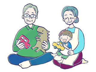 祖父母と孫のイラスト