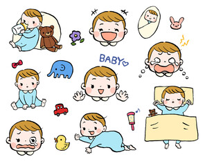 赤ちゃんの喜怒哀楽イラストセット
