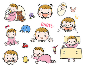 赤ちゃんの喜怒哀楽イラストセット