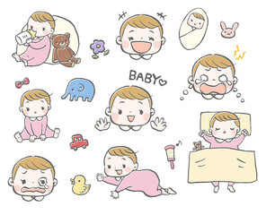 赤ちゃんの喜怒哀楽イラストセット