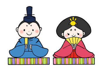 ひな祭りのお雛様とお内裏様の手描きイラスト