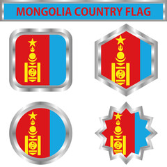 Mongolian icon flag round, hexagon, twelfth and square. Stainless frame. Vector illustration