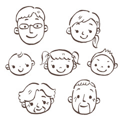 3世代家族の笑顔の手描きイラスト