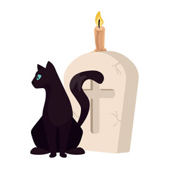 halloween cat with gravestone