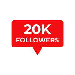 20k followers red vector, icon, stamp,logoillustration