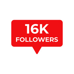 16k followers red vector, icon, stamp,logoillustration