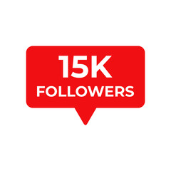15k followers red vector, icon, stamp,logoillustration