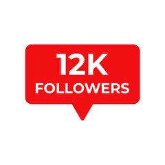 12k followers red vector, icon, stamp,logoillustration