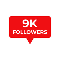 9k followers red vector, icon, stamp,logoillustration