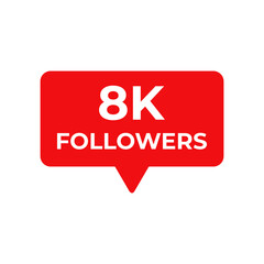 8k followers red vector, icon, stamp,logoillustration