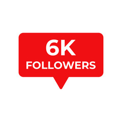 6k followers red vector, icon, stamp,logoillustration