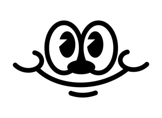 Retro 30s face. Smiling happy character. Reaction for messengers. Poster or banner for website. Positivity and optimism. Imagination, fantasy, dreams and fairy tale. Cartoon flat vector illustration