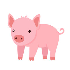 Fototapeta premium Cute pink piglet. Hand drawn flat illustration isolated on white background. Funny Farm animal for kids
