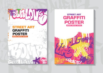 Modern graffiti art poster or flyer design with colorful tags, throw up. Hand-drawn abstract graffiti illustration vector in street art theme © Themeaseven