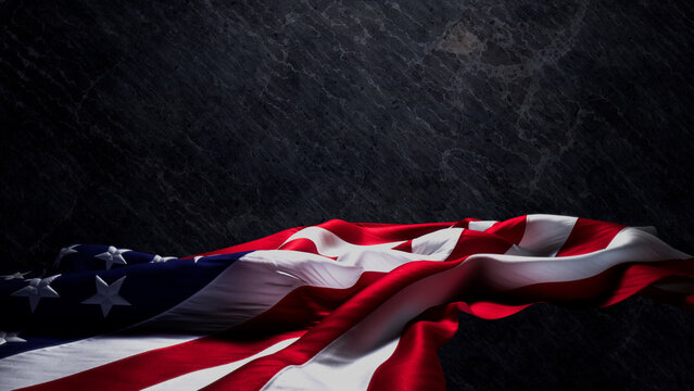 Veterans Day Banner. Authentic Holiday Background featuring United States Flag on Black Rock with Copy-Space.