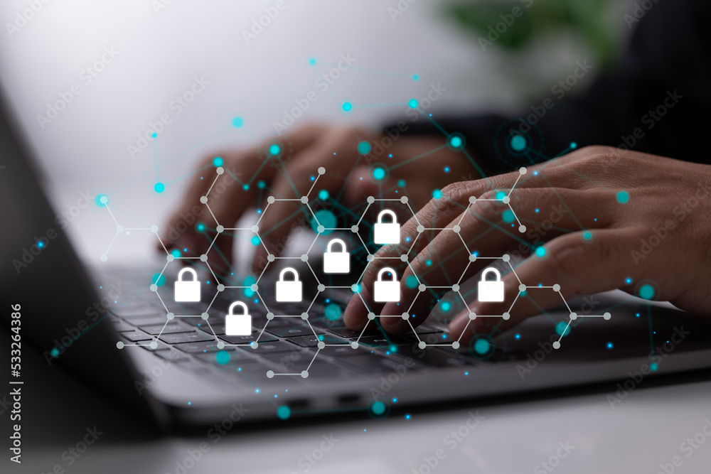 Poster protection of personal information and internet security. Secure sensitive data while defending your network from hacker threats.