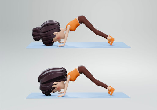 3d render. Woman making yoga, Downward facing dog position. Adho Mukha Svasana yoga asana. Slim woman on yogamatt. Modern stretching or fitness programm. Sport class icon