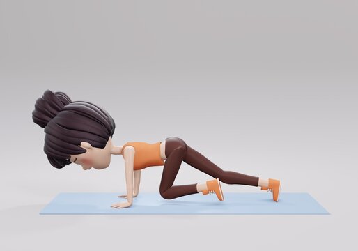 3d render. young woman doing exercise - mountain climbers HIIT workout 