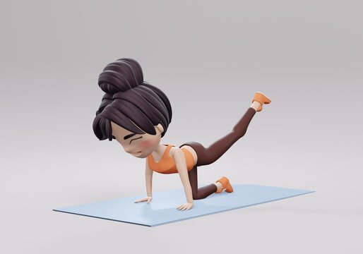 3d render. Woman doing  exercise for fit body and butt. Buttock workout, Healthy and active lifestyle. Fitness in the gym