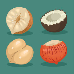 four nuts snacks icons