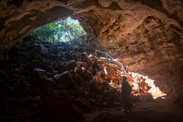 Looking out from inside Undara lava tube, Queensland, Australia