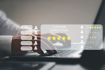 User give rating to service experience on online application. Assessment Survey Experience feedback...