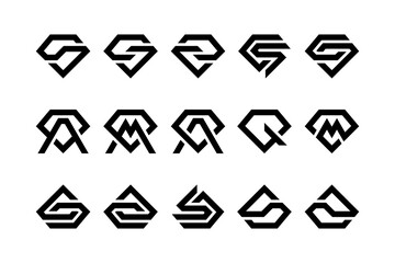 Set of collection monogram futuristic with abstract design. Creative idea symbol for personal branding, business, company, etc.