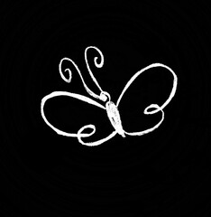 On a black background, a white decorative butterfly
