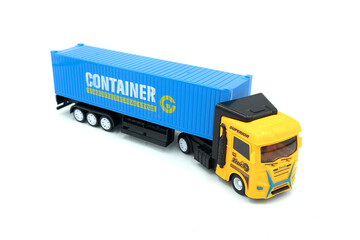 Toy truck on white background. Logistics and wholesale concept