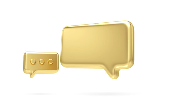 3d two blank gold speech bubble pin isolated on white background. Social media notification speech bubble icon. 3D rendering