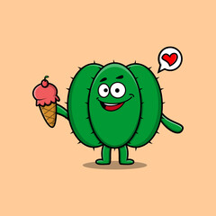 Cute Cartoon cactus character holding ice cream cone in modern cute style illustration