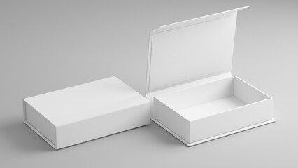 White folding gift box - Opened and closed gift box. 3d rendering mock up. - obrazy, fototapety, plakaty