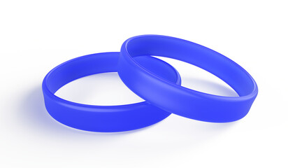 Blue silicone bracelet bands isolated on white - Promo bracelet. 3d rendering