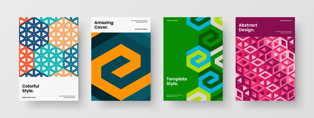 Fototapeta premium Fresh mosaic hexagons placard concept bundle. Creative company cover vector design illustration set.