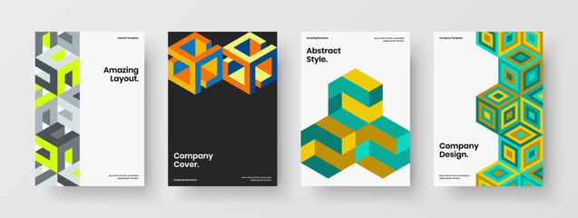 Fototapeta premium Abstract geometric pattern annual report layout set. Unique journal cover A4 vector design concept composition.
