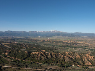 Fototapeta na wymiar Panoramic aerial landscape view in air balloon on the Guadix fields