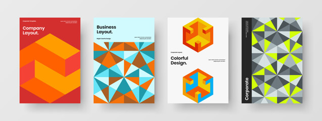 Fototapeta premium Vivid geometric tiles presentation illustration collection. Isolated poster A4 vector design concept composition.