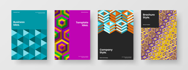 Clean mosaic tiles pamphlet illustration composition. Isolated booklet design vector concept bundle.