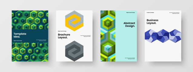 Colorful geometric hexagons company identity illustration set. Fresh corporate brochure A4 vector design concept collection.