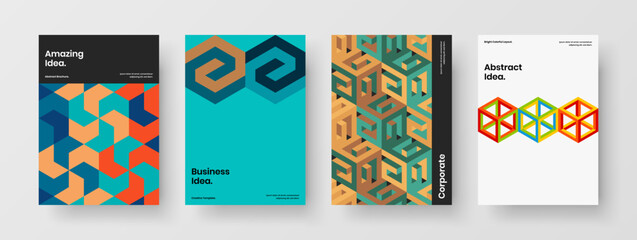 Obraz premium Minimalistic poster vector design template set. Creative mosaic hexagons annual report illustration bundle.